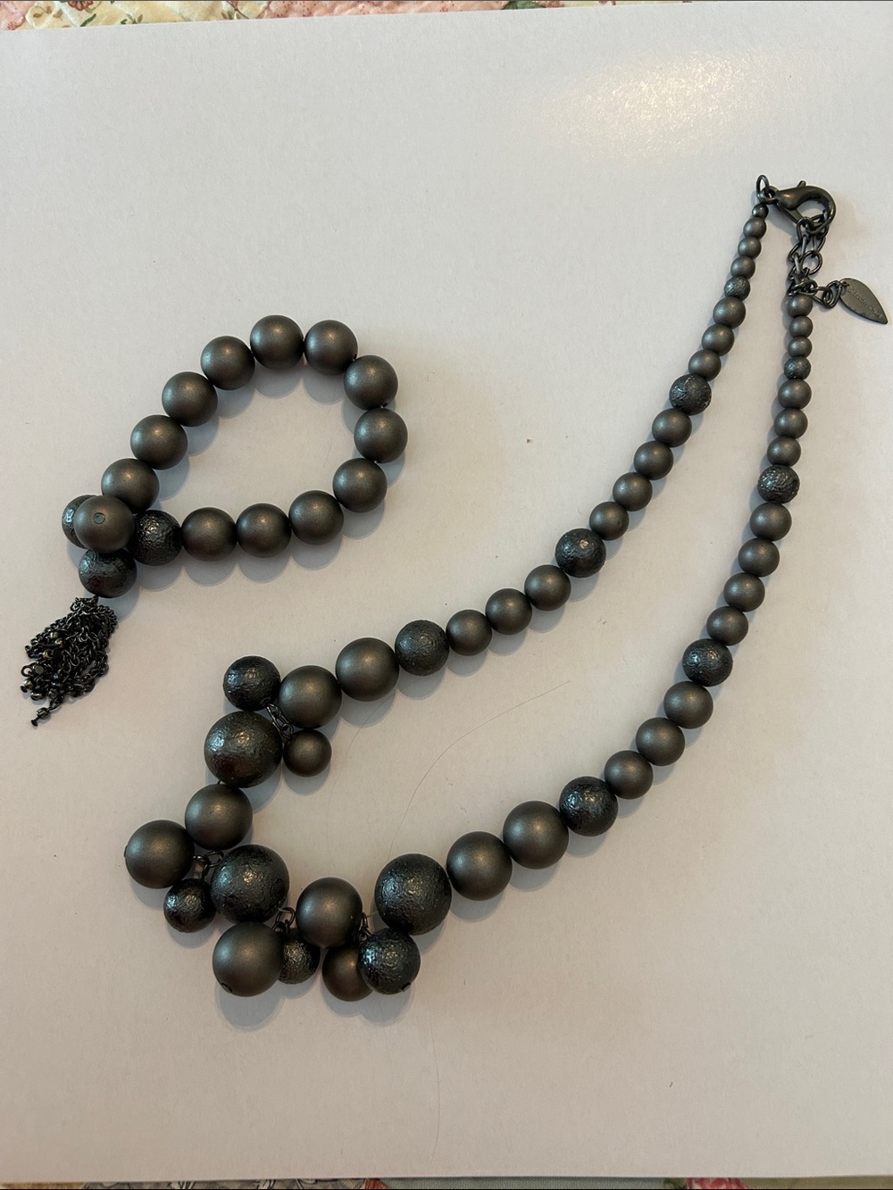 Coldwater Creek Matte Black Beaded Necklace and Bracelet Set
